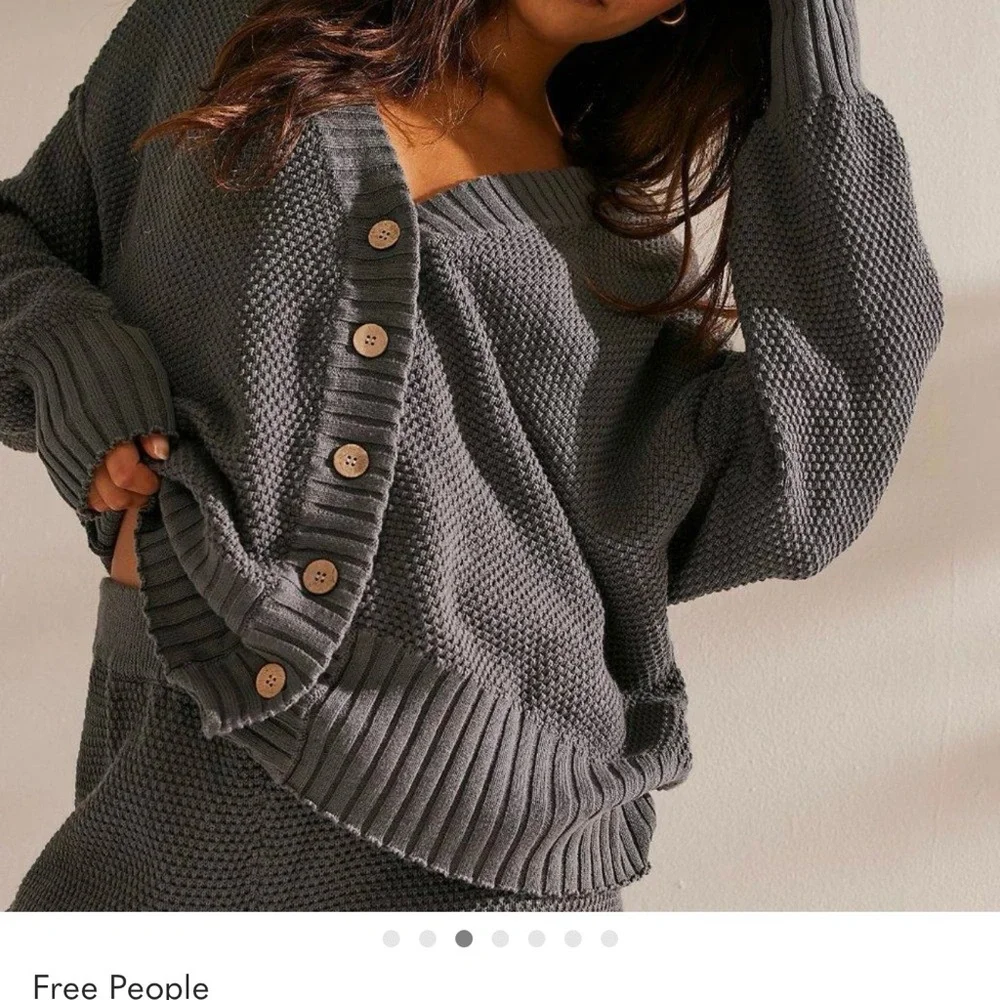 Free People Charcoal Gray Waffle Knit Jogger Pants - Picture 2 of 6